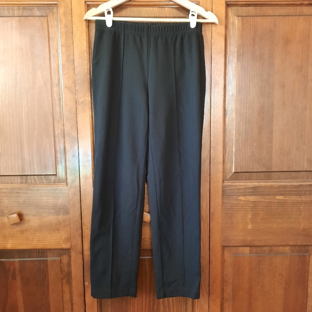 St. John Caviar Black Pull-On Elastic Waist Straight Leg Pleated Trousers Size 4